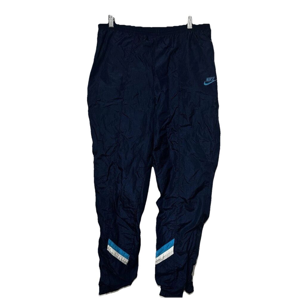 Vtg 90s Nike Men’s Nylon Track Pants Joggers Lined Navy Baggy Medium